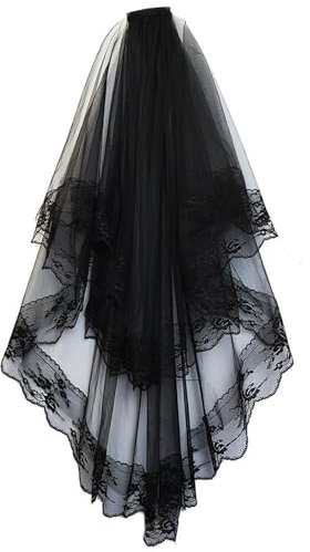 SUNHUITOY Brautschleier Schwarz - Halloween Hexe Cosplay Mit Kamm für JGA Junggesellinnenabschied Hochzeit Zubehör (Schwarz 3)