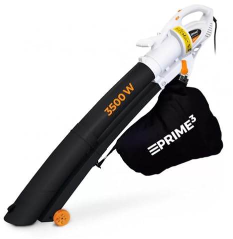 Prime3 GVB41 Souffleur, aspirateur, broyeur, souffleur et broyeur de feuilles 3 en 1, puissance maximale : 3500 W, réglage de la puissance : 6 niveaux, capacité du sac : 45 l