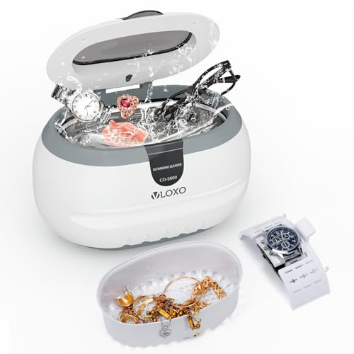 600 ml Dispositivo di pulizia a ultrasuoni - VLOXO Pulitore ad ultrasuoni 42kHz per occhiali, orologi, gioielli, orecchini, collane, rasoi, protesi dentarie, utensili, pennelli cosmetici, 50W, vasca