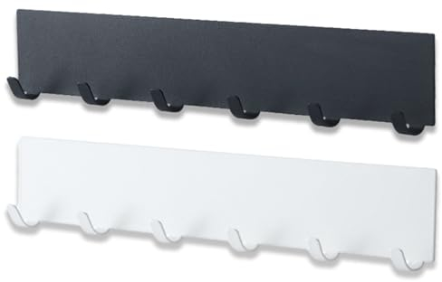 EUDUQ 2 Stück Schlüsselbrett mit 6 Haken,Metall Schlüsselhalter Wand,Schlüsselboard ohne bohren,Selbstklebendes Schlüsselhaken Für Schlüsselaufbewahrung Hängen Küchenbesteck Schwarz/Weiß