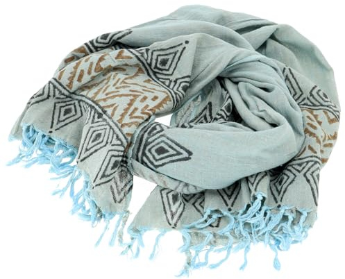 GURU SHOP Indisches Baumwolltuch, leichter Blockprint Schal | Traditioneller Blockdruck, handgewebt, luftdurchlässig, vielseitig nutzbar als Sarong oder Strandtuch.