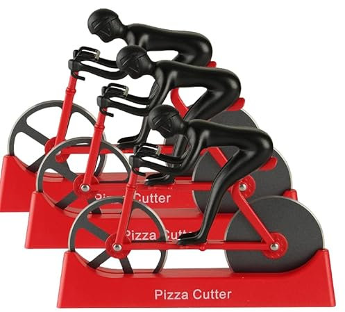 Tagliapizza creativo a forma di bicicletta, 3 pezzi, in acciaio inox, perfetto per torte, accessori da cucina, utensili da forno, elegante e funzionale (rosso)