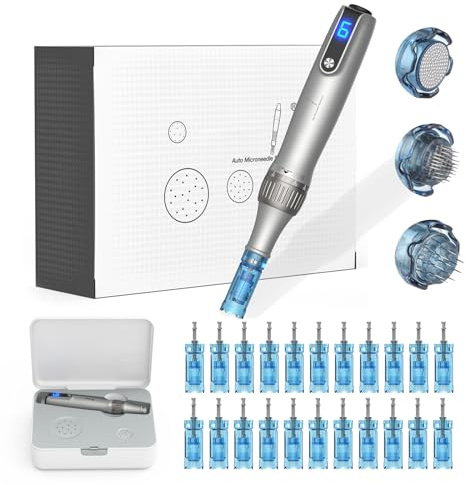 M8S Dermapen Stylo Microneedling Sans Fil Professionnel avec 22 Cartouches de Rechange, 6 Vitesses Réglables, Dermapen Microneedling pour Soins de la Peau