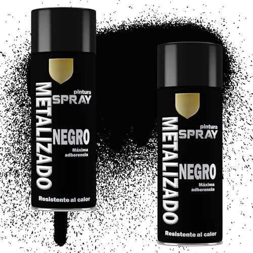 Etrexonline Pintura Spray Multicolor Profesional | 400ml | Adecuado para Metal, Madera & Plástico | Negro Metalizado | Secado Rápido | Paquete de 2