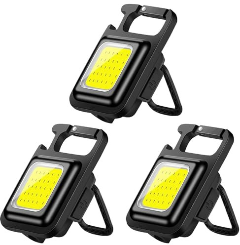 POCKETMAN Lampes de poche porte-clés LED, 3Pack COB lumière de travail rechargeable, super lumineux, petite lumière flash LED, luminosité réglable, pour camping, marche, urgence et extérieur