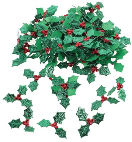 VINTORKY Künstliche Weihnachtsbeeren Mit Grünen Blättern 5cm Dekorationszubehör Für Weihnachtskostüme Und Heimdeko Langlebige Stechpalmen Ornamente Für Festliche Anlässe