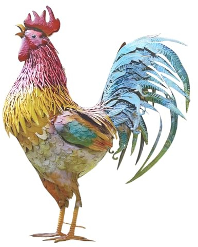 Scultura a forma di gallo in metallo, ornamento a forma di gallo in piedi, decorazione per esterni, statua di pollo per esterni, ornamenti da giardino all'aperto, ornamento animale in piedi per