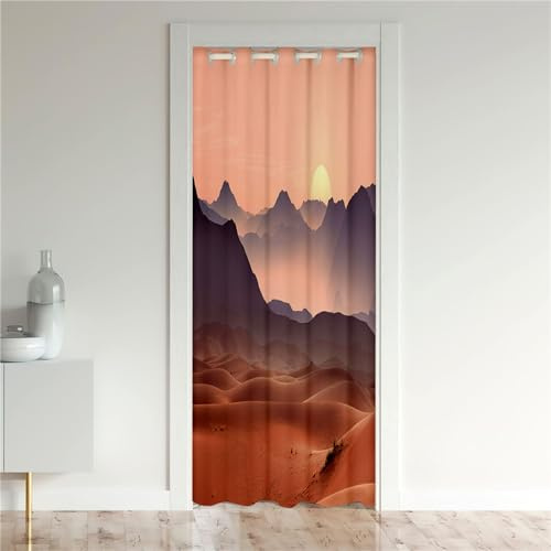 Odot Tende Oscuranti per Porta con Occhielli, Motivo Paesaggio Tenda Divisoria per Stanza Tende con Occhielli per Interni per Cucina Pareti Armadio Portico (Alba,80x180cm)