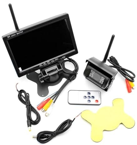 Webcam Recul Voiture Moniteur De Vue Arrière 7 Pouces pour Camions Bus RV Remorque Pelle Moniteur De Voiture Image Inversée Caméra De Camion sans Fil 12V-24V Caméra Recul