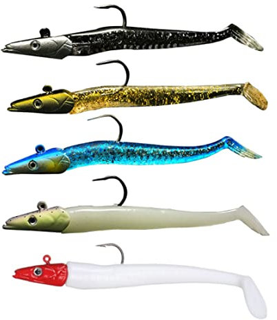 Angelausrüstungs Sets Angelköder für Barsche Hartköder Swimbaits langsam sinkend Hartköder leuchtender Aal weicher Köder Kunstköder zum Angeln 5 Stück