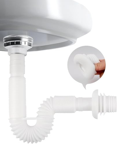 Tubo de residuos flexible FOCCTS de 1 1/4 pulgadas a 40-50 mm, kit universal de trampa de agua residual, tubo de desagüe para baño, lavabo de cocina, extensible 350-880 mm