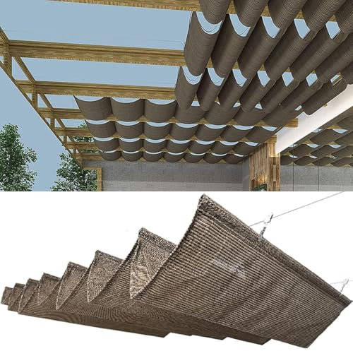 Copertura Ombreggiante Retrattile Pergola Tettoia Ondulata Sostitutiva Per Patio Esterno Kit Vela Per Tendalino A Filo Scorrevole Per Gazebo In Traliccio Di Legno Tessuto P(Size:1.1x7m,Color:Marrone)