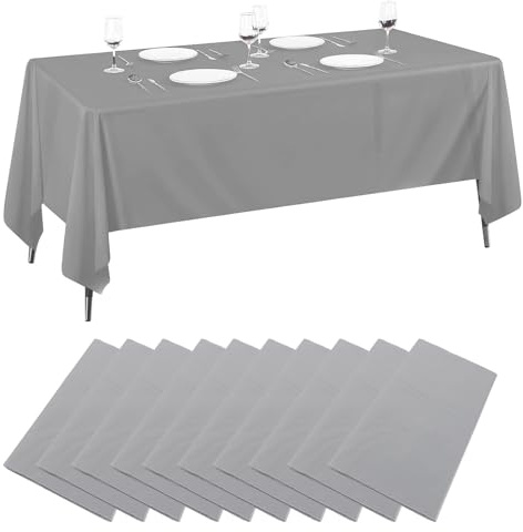 JMIATRY 10 Stück Tischdecke Einweg 137x274CM, Tischdecke Biertisch, Tischdecke Rechteckig Silber für Geburtstag, Hochzeit, Party, Picknick