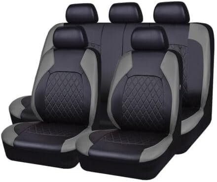 MMUNNA Autositzbezüge Kompletter Satz Für F-ord Fiesta Hatchback 2017-2021,Leder Full Wrap Wasserdicht,Auto Sitzbezüge Vorne Hinten Schonbezüge,Innenraum Zubehör,C/Grey