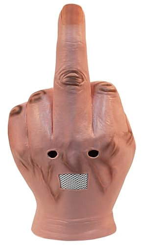 shayulajiao Middle Finger Mask - Hilarious Full Head Latex Adult Costume with Realistic Finger Texture for Halloween, UK Carnival & Gag Gifts (Breathable, Comedy Party Pranks)