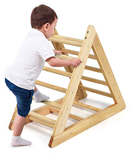 GOPLUS Kinder Kletterdreieck, Dreieck Klettergerüst aus Holz, Kletterdreieck Dreiseitig Verfügbar, Robuster Dreiecksständer für Kinder ab 3 Jahren, für Zuhause & Außenbereich