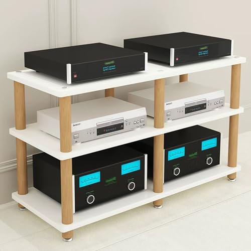 YHWKGZ Hi Fi Rack, Audio Rack Hi Fi Regal aus Massivholz, Mit Rutschfesten Füßen, Phonoschrank mit Zwei Positionen, Record Player Stand for CD-Player, Stereokomponenten(Wit,47.2x26..3)