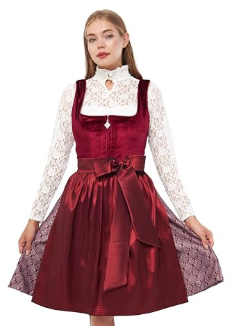 Lifos 0400 Dirndl,Samtstoff,Trachten,Germandress 2Tlg. Oktoberfest Gr.34 bis 52 (38,Weinrote)