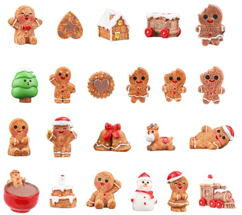 Gosknor 22 Pieces Christmas Figures, Mini Christmas Ornaments, Tiny Christmas Ornaments, DIY Christmas Fairy Garden, Multicoloured, Resin, Cartoon, Round, Christmas