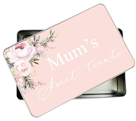 allaboutthebump Personalised Pink Floral Printed Sweet Biscuit Cookie Treat Tin for Mum | Nanny | Aunty (19.5cm x 12.5cm x 5.5cm) [Ideal Christmas, Mothers Day or Birthday Gift Present] Bits and Bobs
