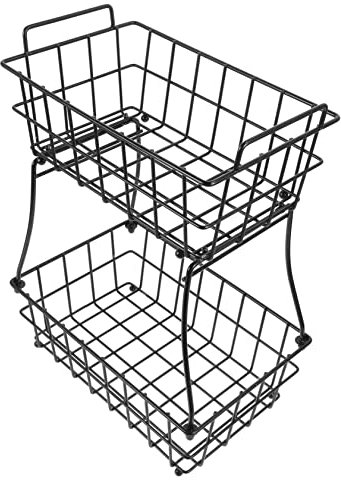 Cabilock 2tier Iron Fruit Plate Metal Wire Fruit Bowl Basket for Kitchen Snack Storage Display Stand for Living Table Vegetables Organizer