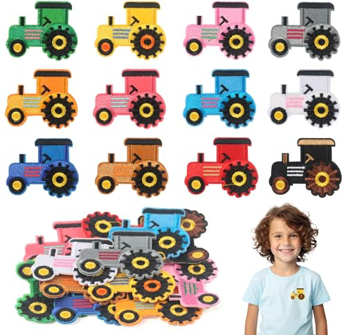 Traktor bestickte Aufnäher, 12Pcs Bügelflicken Kinder, Flicken Zum Aufbügeln Traktor für Jeans Patches Rucksäcke T-Shirt