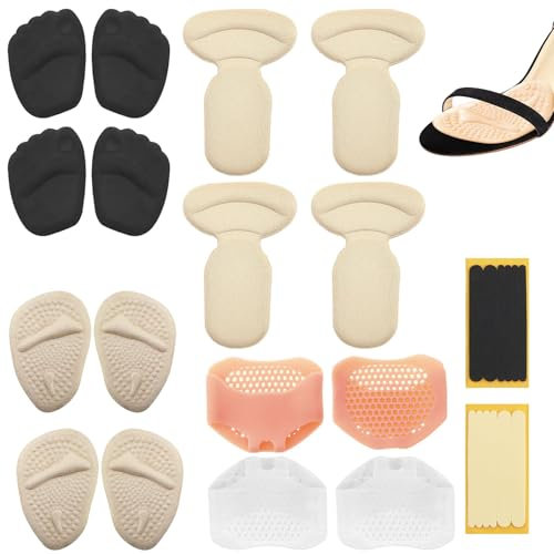 Silicone Forefoot Pads Half Size Pads,Conjunto Completo de Taloneras y Almohadillas de Pie – Kit Antirozaduras de Zapatos de Taloneras Silicona para Fascitis Plantar