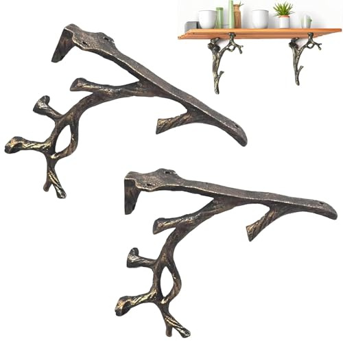 Regalhalter 2 stück Regalhalterung Zweigform Regalwinkel | Schwerlast Bücherregal/Blumenregal Vintage Wandhalterung Regalbodenträger Regale Deko für Küche/Wohnzimmer/Garten