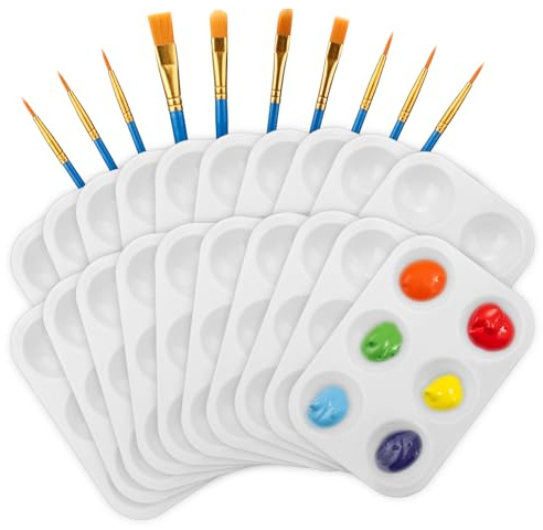 20 Stück Mischpalette mit 10 Stück Malpinsel, Aquarell-Ölmalerei Werkzeugset für Kunstmalerei und Basteln