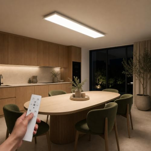 LEOEU LED Panel Deckenleuchte 120x30CM, LED Deckenlampe mit Fernbedienung 40W 4800LM, Deckenlampe Dimmbar 3000K - 6500K, Deckenleuchte Büro mit Speicherfunktion, Deckenpanel für küche Wohnzimmer