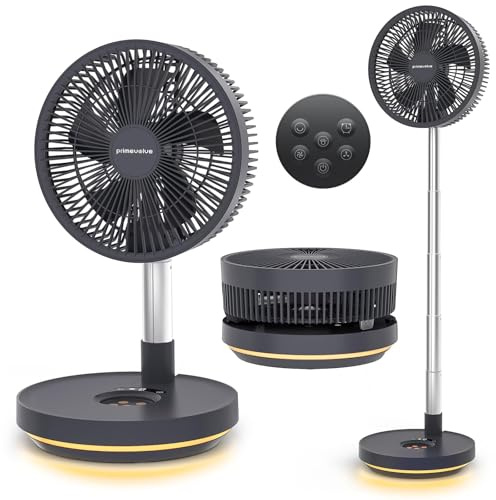Ventilador oscilante portátil de 10 pulgadas, batería recargable de 10000 mAh con temporizador | Plegable, 8 ajustes de velocidad, control remoto, luz LED, para el hogar, dormitorio, camping, viajes, color gris oscuro