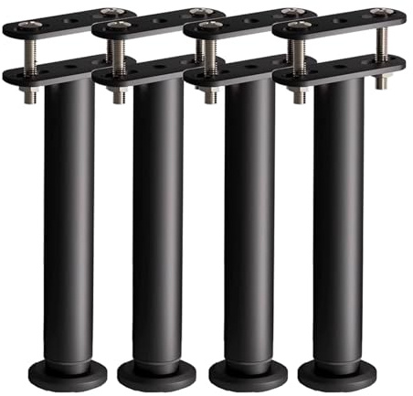 KOVNISE Lot de 4 Pieds de Support de Lit Réglables en Hauteur avec Languettes de Liaison pour Cadre de Lit Lattes Centrales Meubles Lattes de Support en Métal Robuste (250mm-420mm)