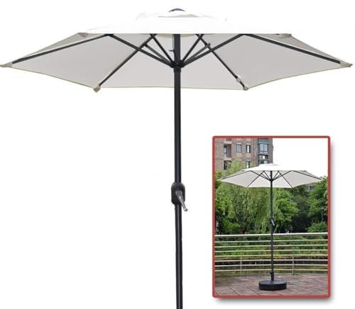Ombrellone da Giardino da 6 Piedi con manovella, Stecche in Ferro, Protezione Solare per Spiaggia, Giardino, Cortile (Bianco) (Rosso)