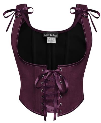 SCARLET DARKNESS Corset Renaissance pour femme, col en U, corsage à lacets, corsage Cottagecorne, haut, Rouge violet, 46