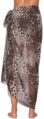 DOKRIN Camisolas y pareos para mujer,Vestido playero largo de gasa con lazo para cubrir traje de baño, con estampado de leopardo, tipo bufanda
