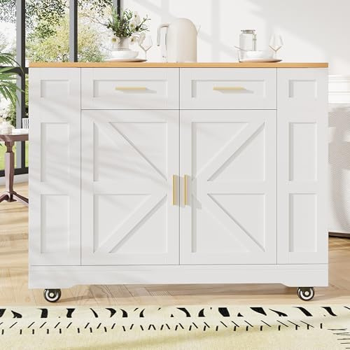 Idemon Moderna isla de cocina, armario de cocina, armario buffet, carro comedor con vetas de madera, armario buffet, mesa de comedor multifuncional con espacio de almacenamiento, carrito de comedor