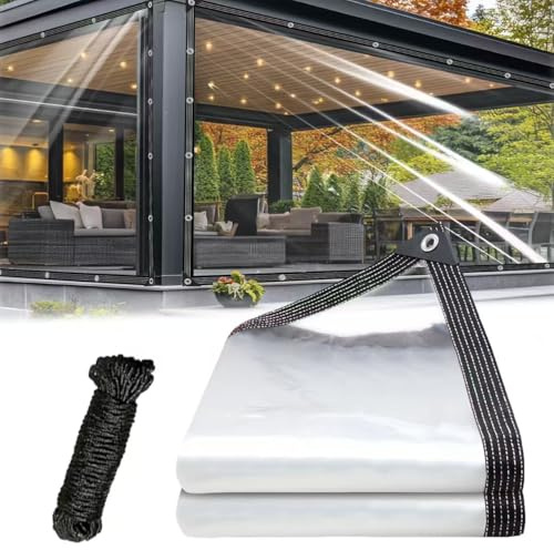 Clear Tarp Heavy Duty Waterproof 8x10ft, 14mil Clear Plastic Sheeting with Grommets for Patio Covers, Porch Screens, Greenhouses, Chicken Coop,Vinyl Patio Enclosures Winter