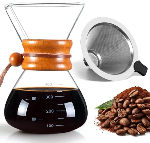 FrutPunch Pour Over Coffee Maker with Stainless Steel Filter, Pour Over Coffee, Pour Over Coffee Dripper, Drip Coffee Maker, High Heat Resistant Carafe, also for Camping, Hiking, 400ml