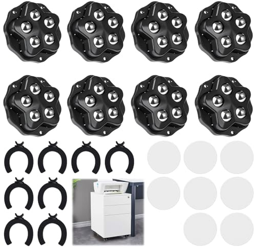 LIAVOP 8 ruedas con 5 bolas cada una, capacidad de carga de 150 kg, con 8 piezas adhesivas, rueda universal móvil de 360° para muebles, no requiere herramientas de taladrado. Producto: ruedas negras