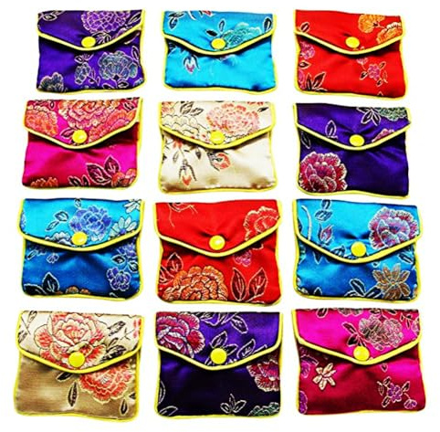 Vgvgaj Sacs À Bijoux En Brocart De Soie 12 Pièces Pochette À Bijoux En Soie Pour Femme 6x8cm Organisateur De Voyage Brodé Pour Pièces De Monnaie Voyages Ranger Bonbons Bracelet Casque Perles Épices