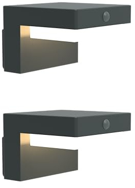 BOLD 2er Set LED Solar-Wandleuchten - Außenleuchten mit Bewegungsmelder | IP44 Wandlampen in Gun Grey für Außen - 180lm Gartenbeleuchtung mit PIR Sensor, 3000K Warmweiß, Solar & USB-C Aufladung