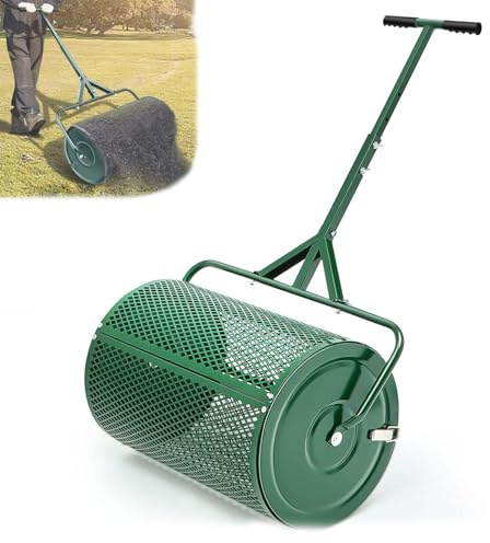 Compost Spreader Peat Moss Spreader - Lawn Roller Spreader with Adjustable T-Handle