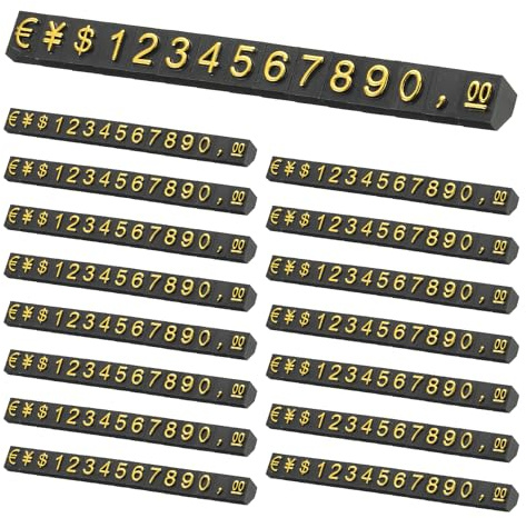 PATIKIL 15 Set Cube De Prix Support D'étiquette De Prix Réglable Noir/Or L | Kit De Blocs Monétaires Pour Panneaux De Boutique De Bijoux, Support Amovible Pour Chiffres Et Lettres