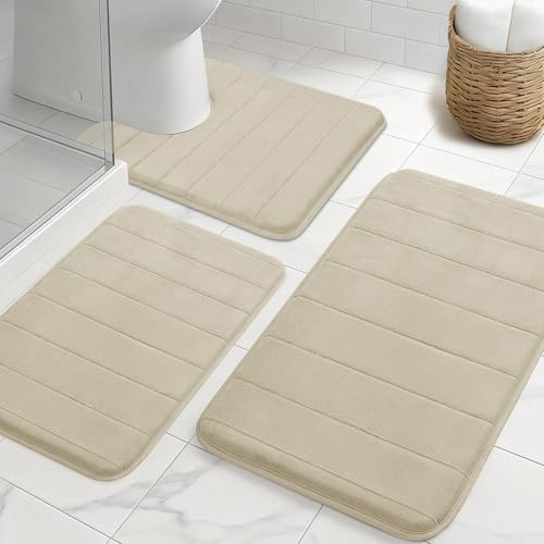 NAKIHOUSE Badezimmerteppich Set 3 Teilig rutschfest & Saugfähig Badematte