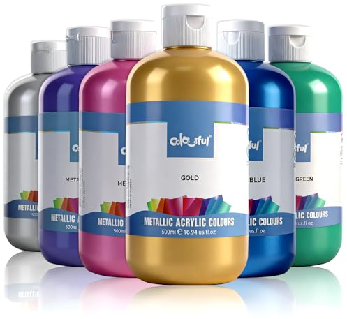 Colorful Artist Metallic Acrylic Paint Set, 6 Pack 16.67 oz for DIY Crafts | Shimmering finish, smooth coverage for canvas, wood, paper, decorative art, handcrafts, and other multi-surface projects