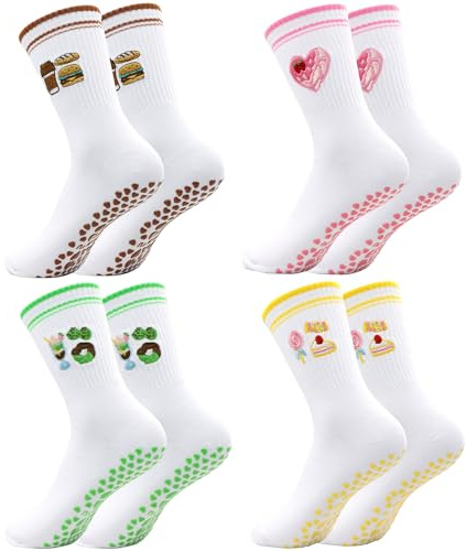 Soleeya 4 Paar Pilates Socken Yoga 35-39, Antirutschsocken Damen Baumwolle Grip Socks Pilates Rutschfeste Socken Damen mit Noppen
