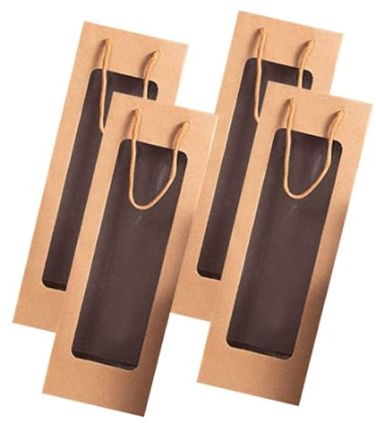 Weintasche für Wein aus Kraftpapier mit Sichtfenster, 4stücke | Henkel, für Weinflaschen, Schlicht und Stilvoll, Oktoberfest Feier Geeignet