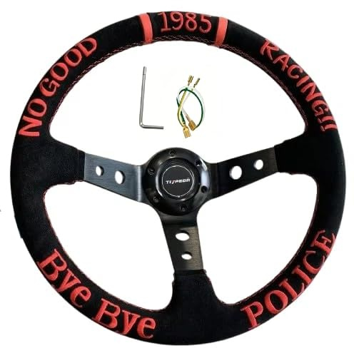 TIYPEOR Drifting Deep Dish Racing Steering Wheel(3 Deep) Reinforced Sport 13.8”/350mm 6 Bolts with Horn Button Include Cable, Wrench,Universal for Racing/Car Sim Driving/JDM Sports