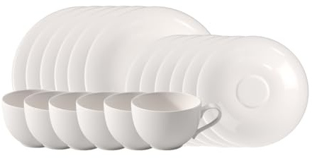 like. by Villeroy & Boch – Essential servicio de café de 18 piezas, blanco, apto para lavavajillas y microondas, líneas sencillas para disfrutar del café con estilo, porcelana Premium