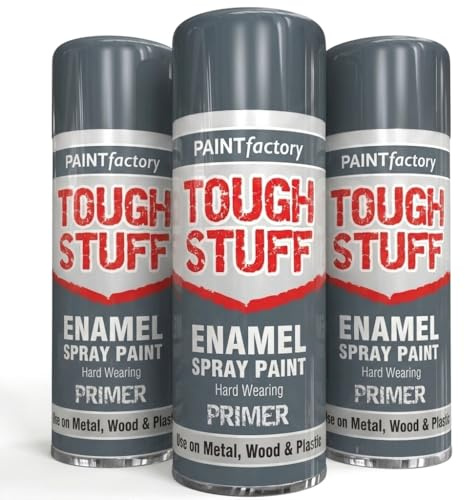 Grey Primer Spray Paint - 400ml Tough Stuff Enamel Undercoat for Wood, Metal & Plastic - Heavy Duty Matt Grey Finish for Interior and Exterior Renovation (3 Piece)